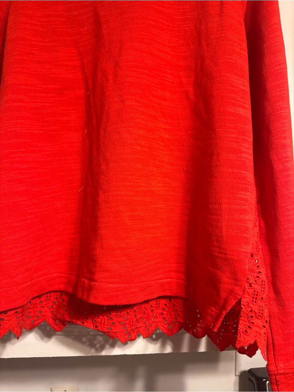 J. Crew red scalloped-hem top features a delicate embroidered lace detail back - Picture 2 of 5
